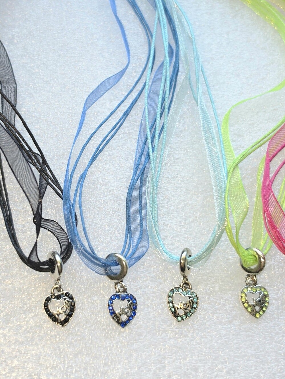 MOM Heart Crystal Pendant Ribbon Necklace Bright Neon Fluorescent Mothers Gift - Picture 11 of 16